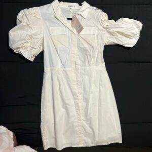 MISSGUIDED puff sleeve poplin shirt dress in ivory size 4